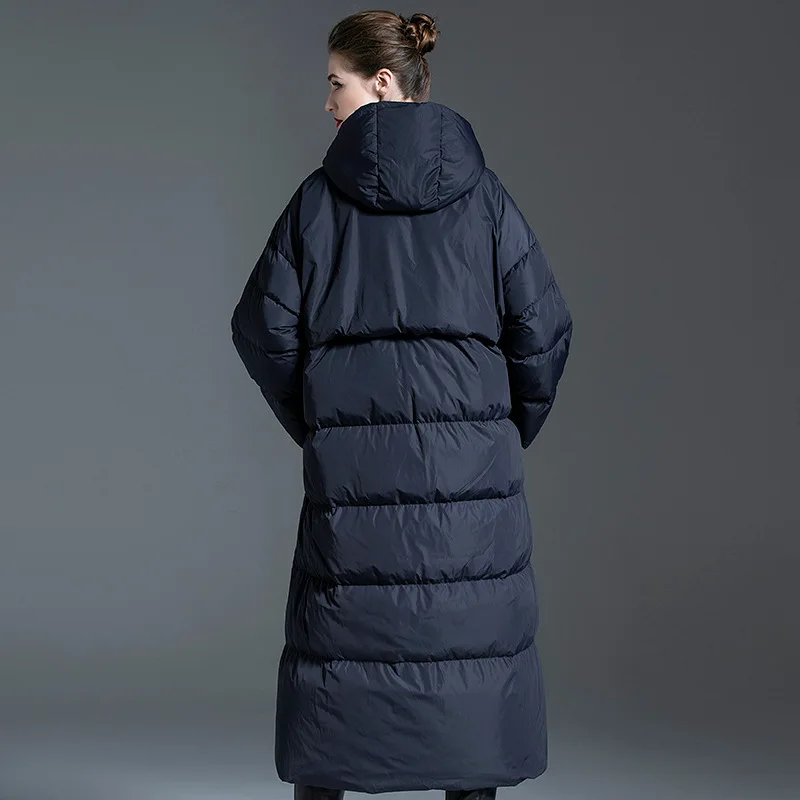 

Elifashion Down Jacket New Women Mid-length Hooded White Duck Down Thick Loose Korean Style High-end Winter Trendy Jacket