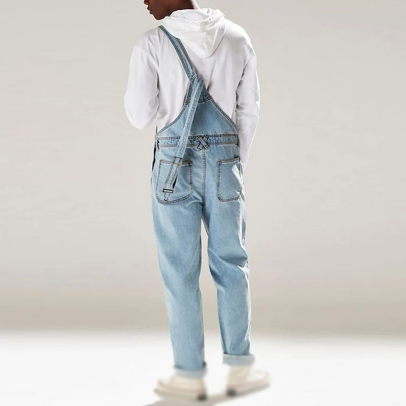 Винтажный Ретро Длинный комбинезон для мужчин Slim Fit Bib джинсовые карманы Модные Простые повседневные мужские джинсы