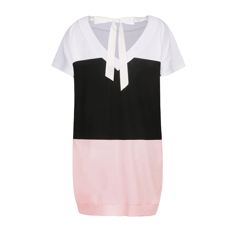 

2021 Summer O Neck Patchwork Short Sleeve Dresses Women A Line Casual Dress Elegant Office Mini Women Dress