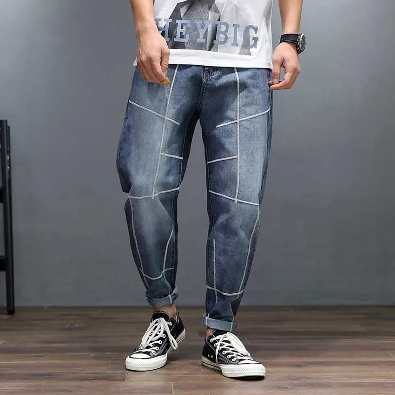 Модные дизайнерские шаровары джинсы мужские повседневные свободные мешковатые