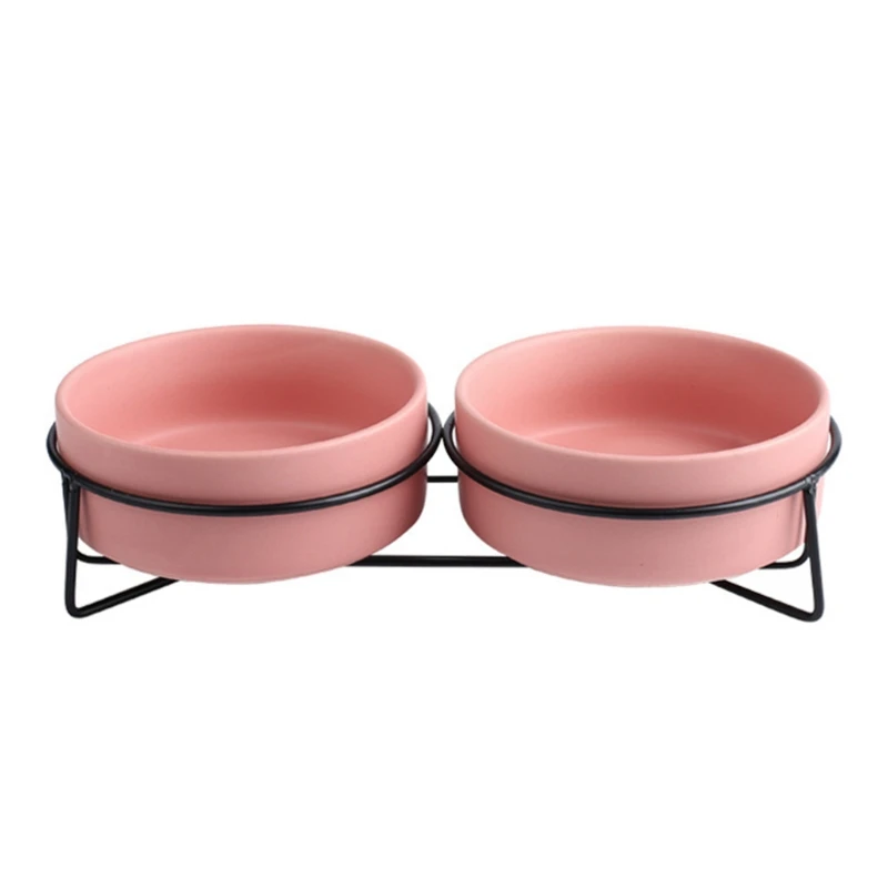 

Ceramic Dog Double Bowl Dish With Lron Stand Dishes No Spill Metal Stand