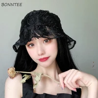 hats women lace floral design hollow out transparent leisure sweet girl lady bucket cap female summer holiday ulzzang newest ins