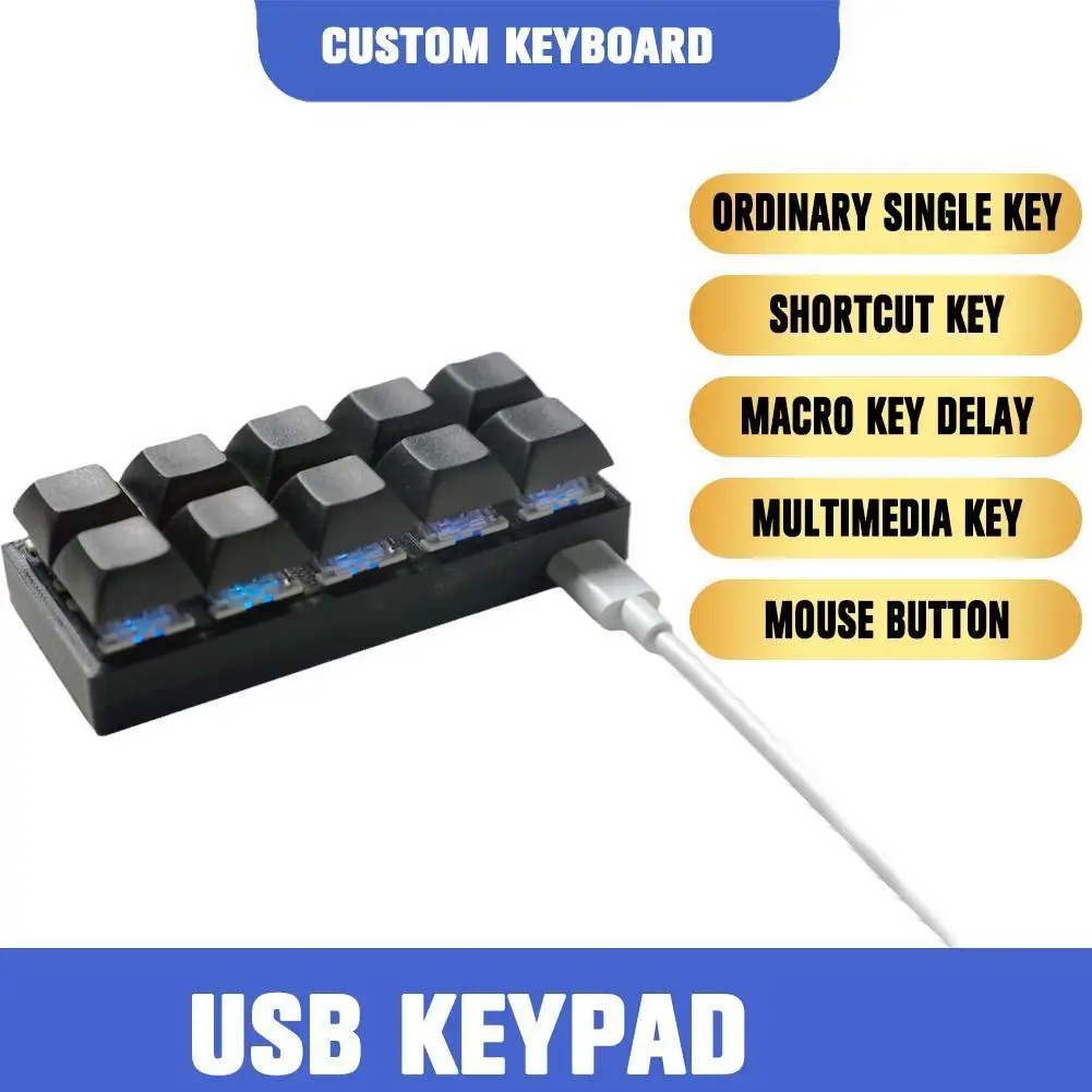 Механическая клавиатура с зеленой осью 1/2/3/5/6/7/10 клавиши USB мини программирование