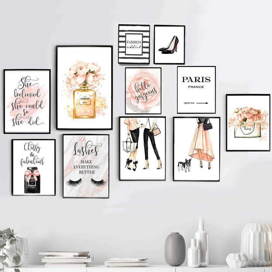 Девушка ресницы Париж духи цветок художественная стена с цитатой Холст Картина