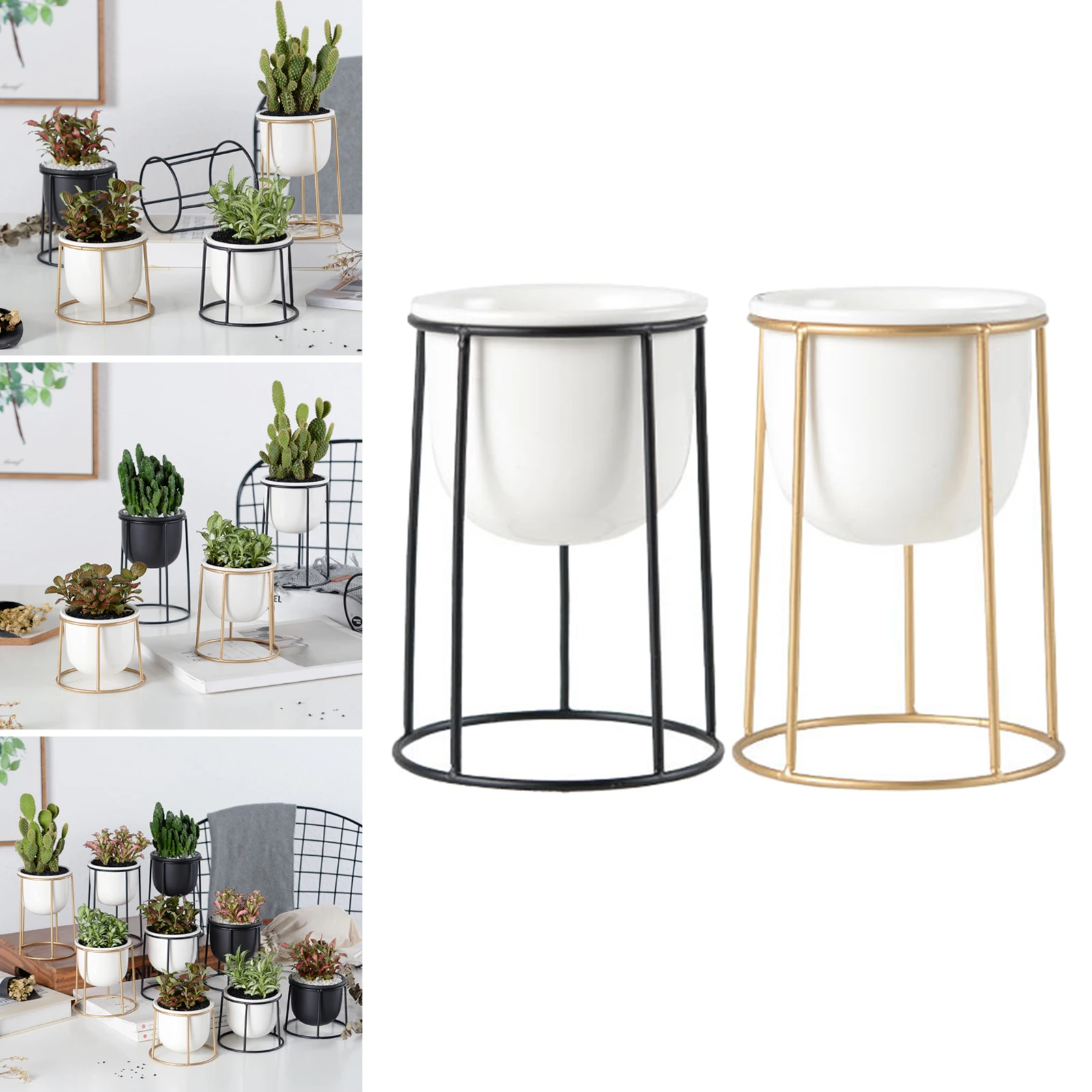 Современные белые керамические цветочные горшки с железной рамкой подставка