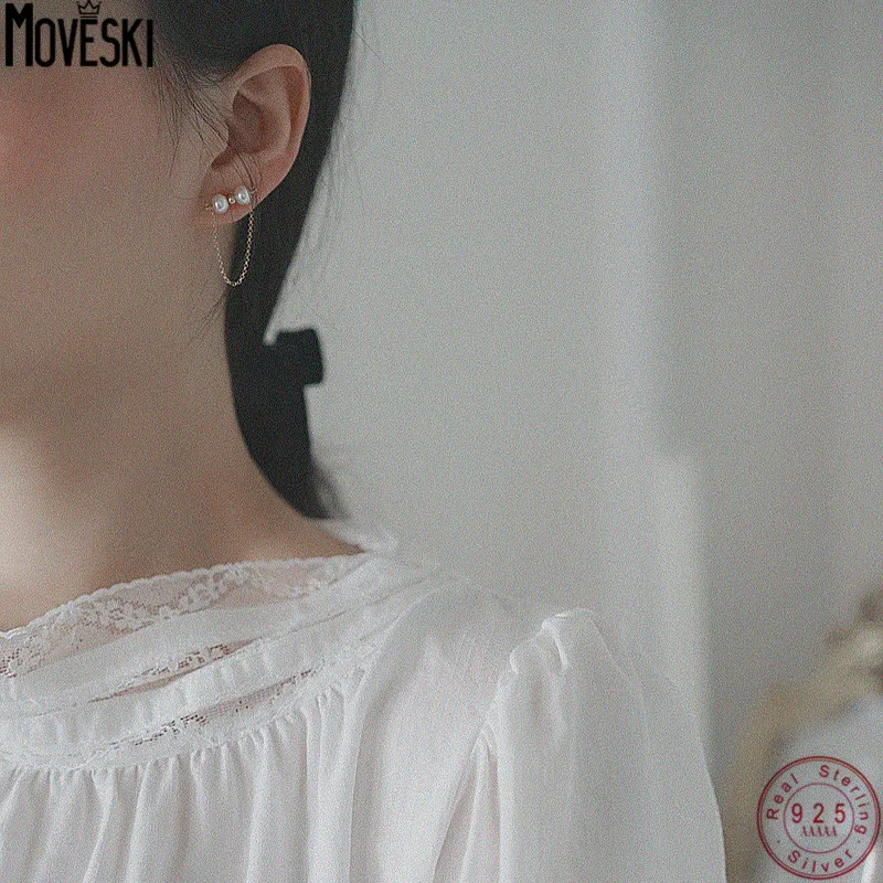 

MOVESKI 925 Sterling SilverJapanese Natural Freshwater Pearl Earrings Women Grace Wedding Jewelry