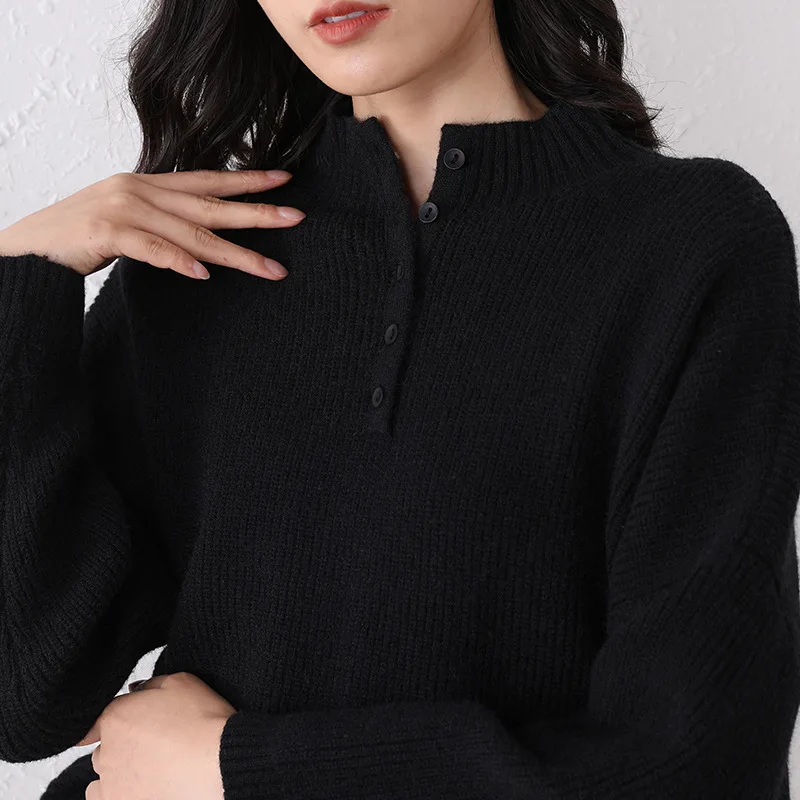 

Style for Autumn and Winter Women's Half-Collar Top Slim Fit All-match Buckle Pullover Knitted Bottoming Sweater for Women