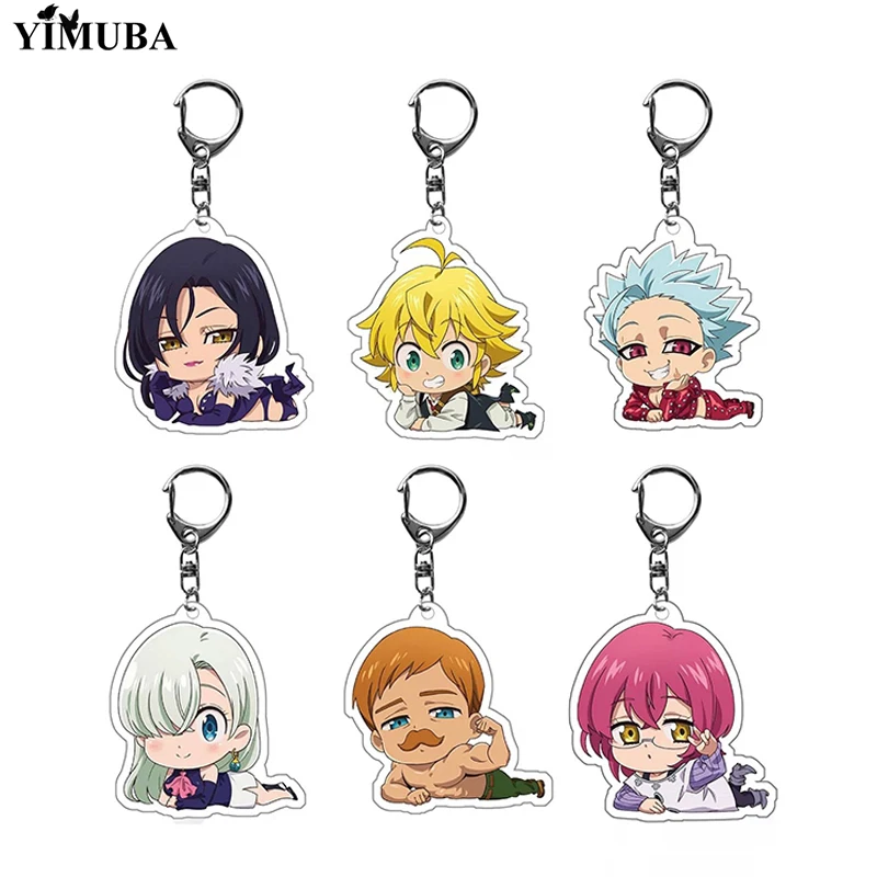 Japan Anime The Seven Deadly Sins Keychain Meliodas Elizabeth Hawk Ban Transparent Acrylic Figures Charm Key Chain Cute Trinkets