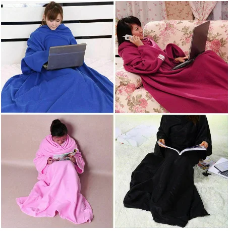 Women Men Warm Soft Coral Fleece Cuddle Snuggle Blanket with sleeves family winter warm wool blanket robe shawl with sleeves