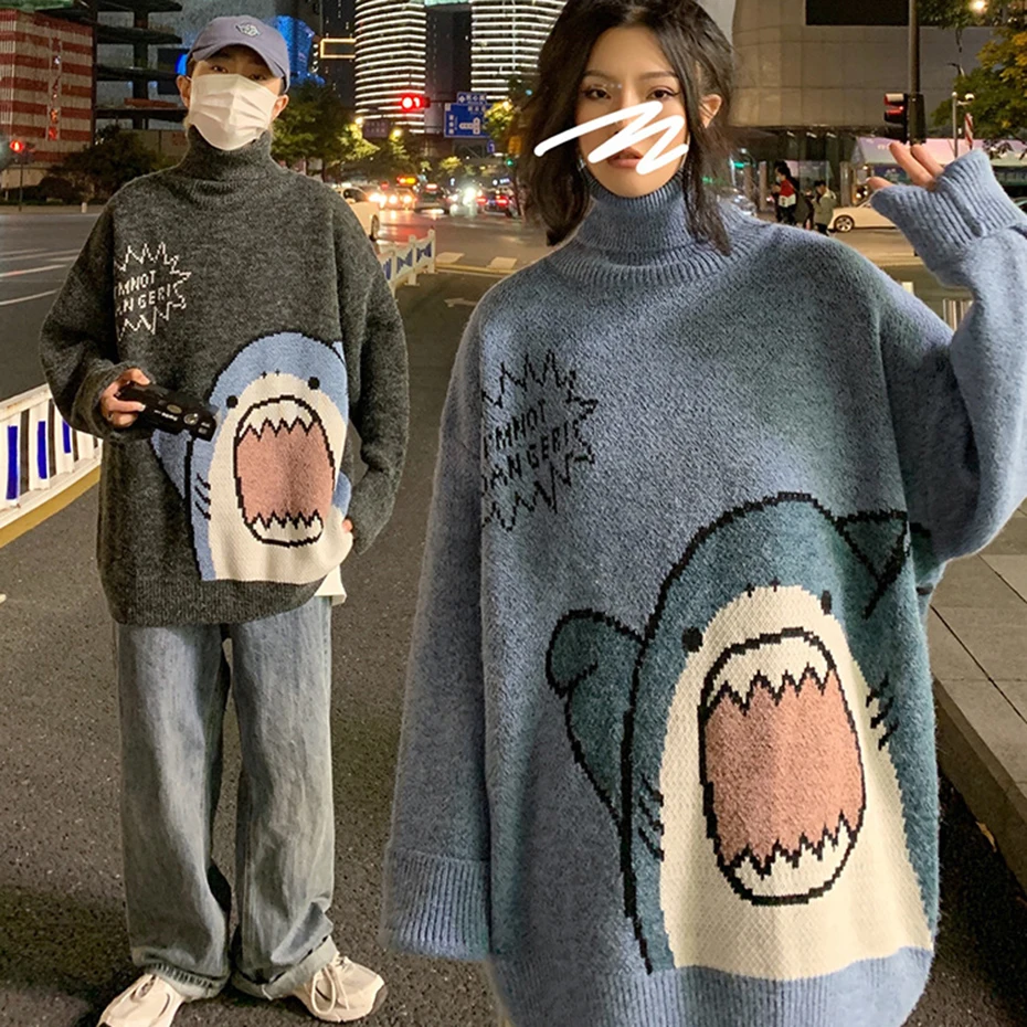Свитера мужские с высоким воротником пуловер в стиле хип-хоп аниме уличная