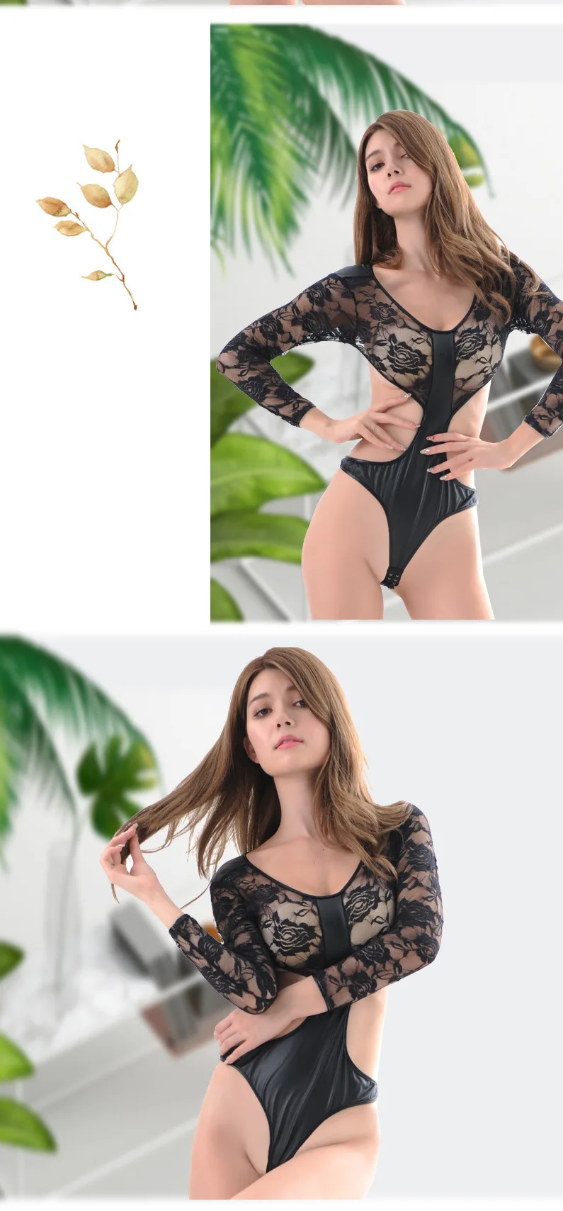 Сексуальное кружевное белье корсет боди женское кожаное платье с открытой