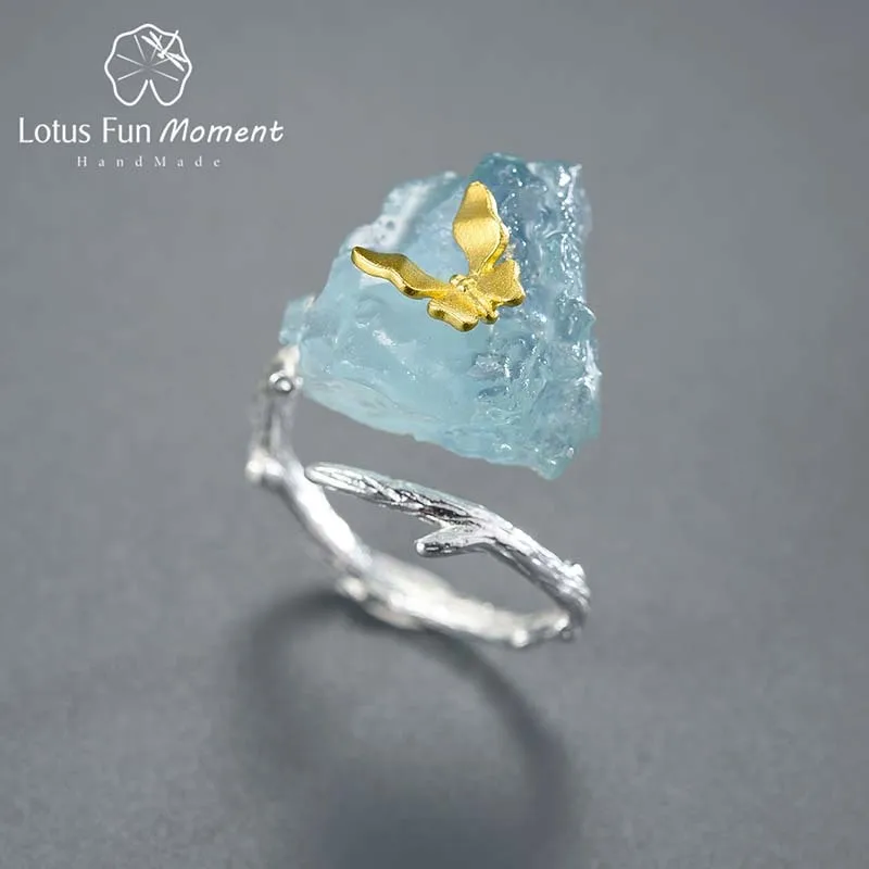 

Lotus Fun Moment Raw Natural Gemstones Vintage Butterfly Adjustable Rings for Women 925 Sterling Silver Luxury Jewelry