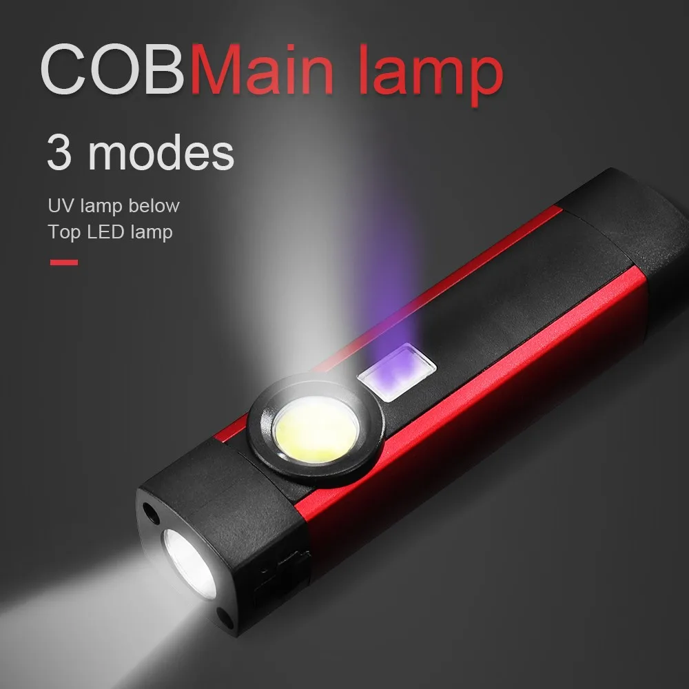 Вспышка светильник COB светодиодный мини ручка УФ Магнит USB Перезаряжаемые