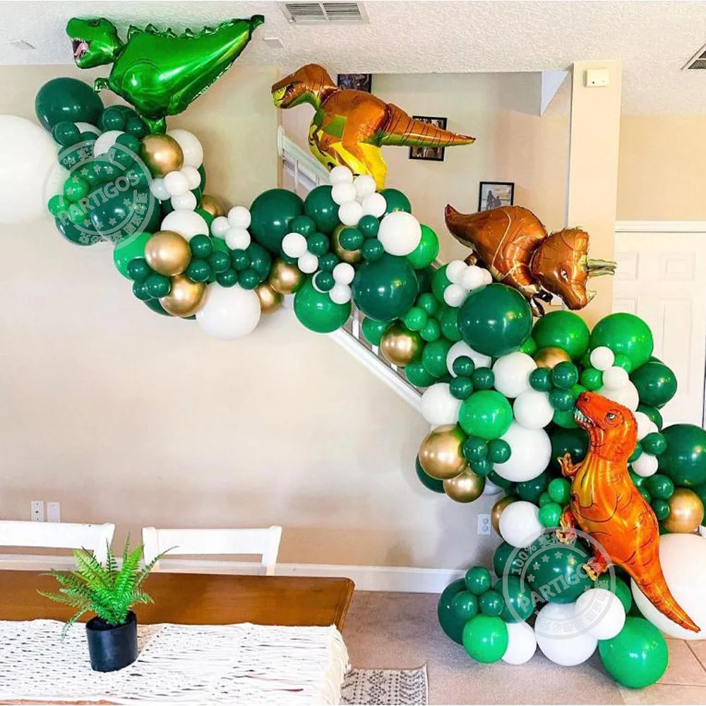 Arco de guirnalda de globos verdes de dinosaurio para cumplea&ntilde;os, decoraciones para Baby Shower, fiesta de ni&ntilde;o con t-rex, Velociraptor, Triceratops, 173 Uds.-0