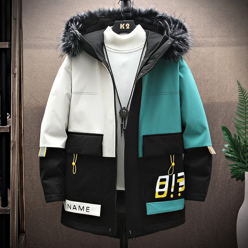 New 2022 Winter Men's Parkas Thicken Cotton Padded Hooded Jackets With Removed Fur Collar Streetwear Warm Coat Tops Windbreaker
