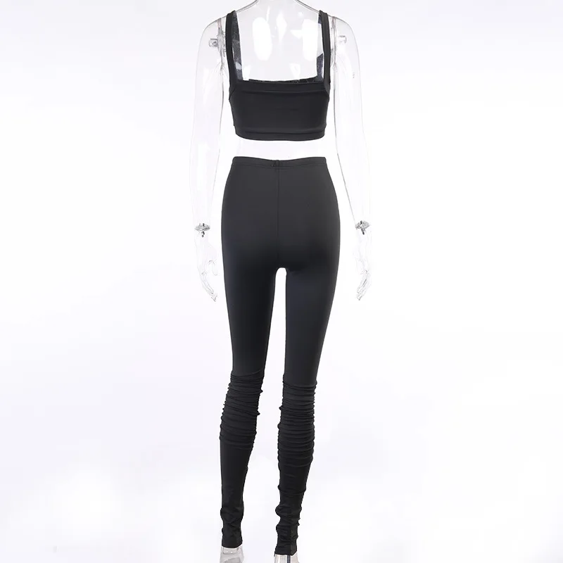 

Spring Sexy Solid Two Piece set One Shoulder Crop Top & stacked Leggings Matching Sets Clubwear Party Lounge Wear y2k outfits