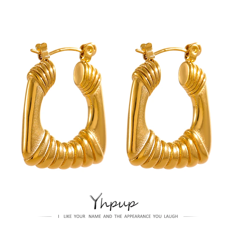 

Yhpup Stainless Steel Golden Square Huggie Earrings Minimalist Metal Waterproof Unusual Jewelry for Women серьги женские Gift