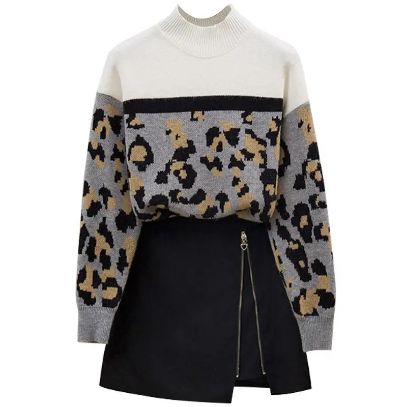 ICHOIX комплект юбки и свитера с леопардовым принтом корейский стиль Женский из