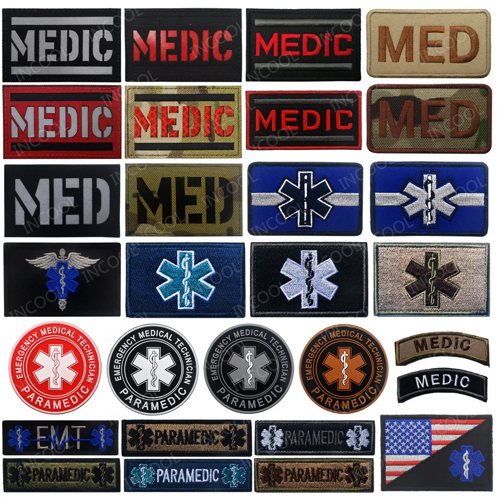 

MEDIC Embroidered Patch IR Reflective Glow in Dark Tactical Military Patches Medical MED EMT PARAMEDIC Emblem PVC Rubber Badges
