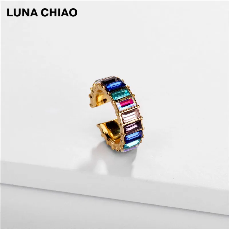A0796-2 LUNA CHIAO Популярные хрустальные стразы металлические жемчужные манжеты для ушей штабелируемые манжеты Комплект сережек для женщин - Metal Color: A0796-2