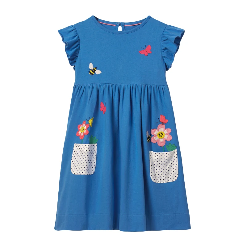 Little maven Dress Baby Kids Girls Animal Butterfly Flower Dress Summer Toddler Girl's Fancy Elegant Dress Pocket Clothes