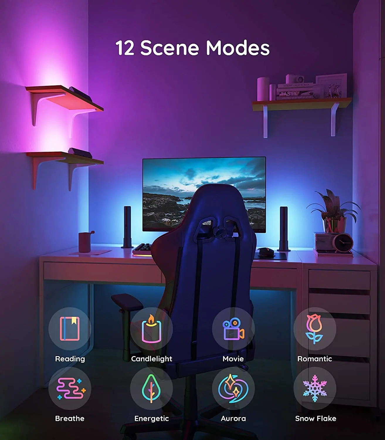 2Pcs Colorful Atmosphere Play Light Bar RGBIC Smart LED Bars with 12 Scene ModesTV Background Home Christmas Deco | Лампы и освещение