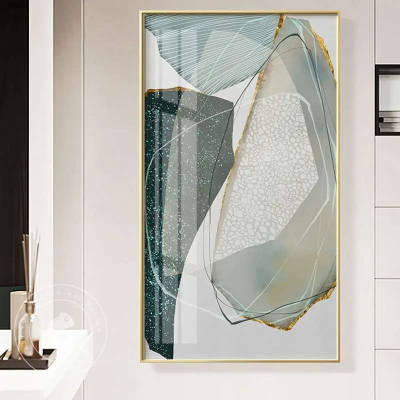 Splendid Abstract Art Painting Grey and Light Blue Stones Canvas Painting Wall Pictures for Living Room Bedroom and Aisle Modern