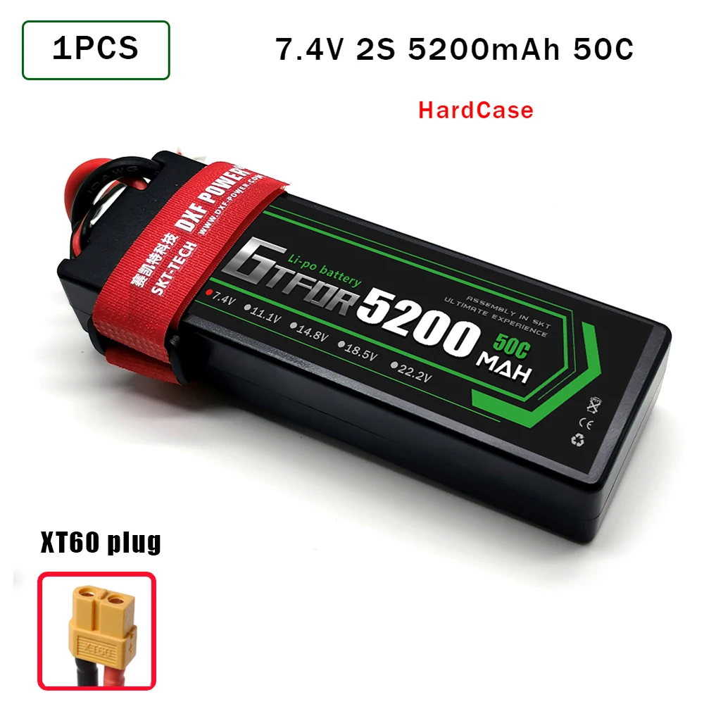 1PCS2S5200hardXT60 GTFDR Батарея Lipo 2S 4S 7,4 V 14,8 V 5200 7000mah 6500 45C 60C 100C MAX 200C Жесткий Чехол для 1:8 1:10 RC багги Truggy автомобиля - Цвет: 1PCS2S5200hardXT60