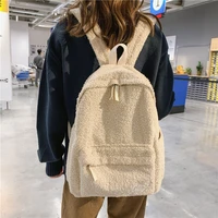 simple plush backpack women winter style shoulder school bag for teenage girls college 14 inch laptop school backpacks ladies
