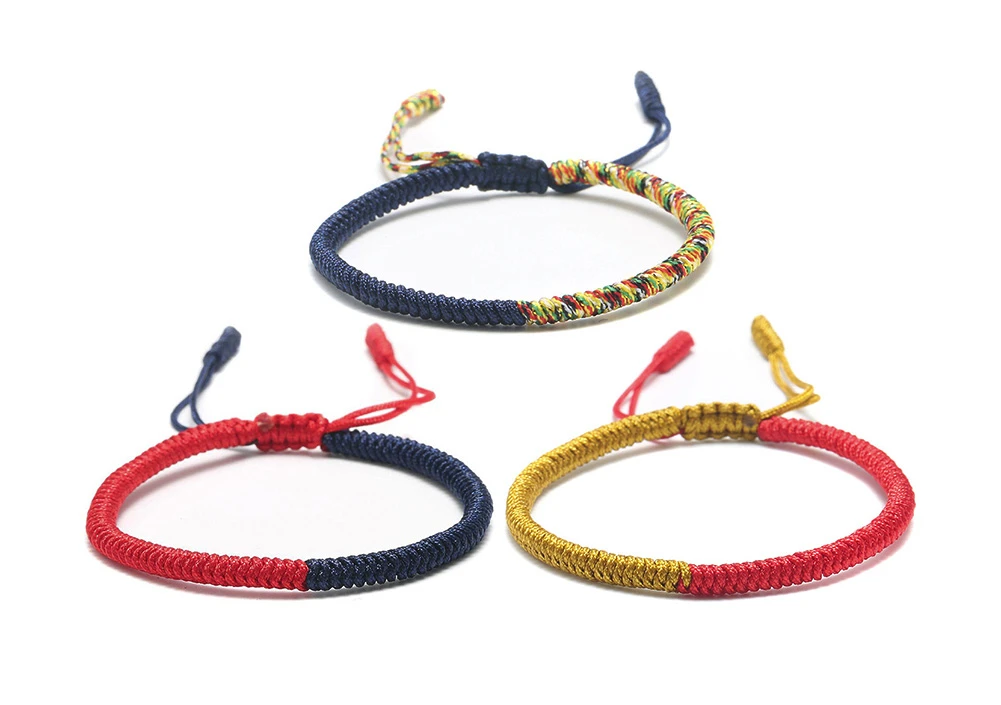 Set of 3 Adjustable Multi Color Tibetan Buddhist Handmade Lucky Rope Knots Braided Bracelet for Men Women Jewelry