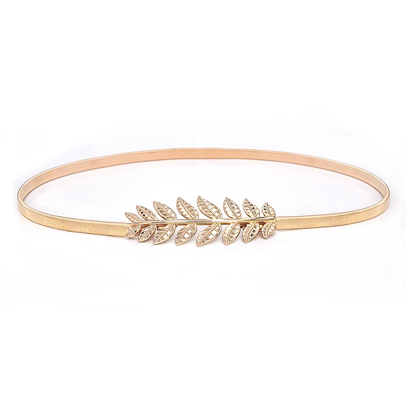 

Flower Leaves Metal Buckle Belt for Women Ladies Elastic Waist Chain Belts Female Gold Thin Belts Ceinture Femme Pasek Damski