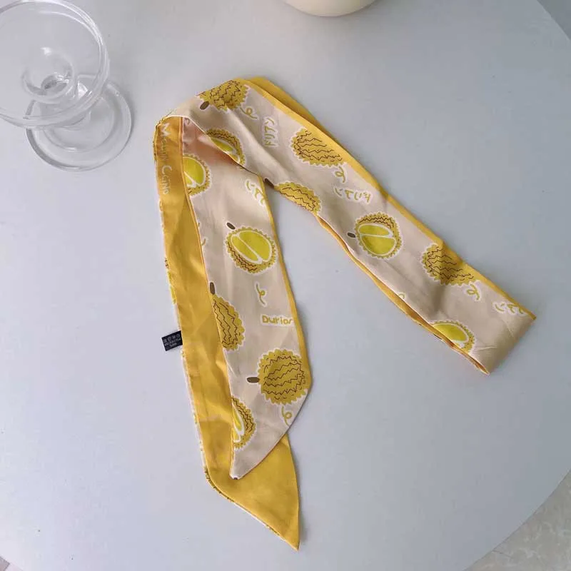 

Fashion Women Hair Scarf Fruit Print Handkerchief Shawls Wraps Handle Bag Ribbons Female Neck Scarves Bandana Shawl Wholesale
