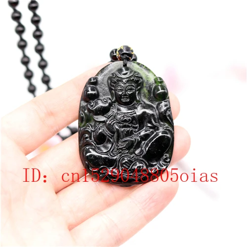 Натуральный черный зеленый нефрит обсидиан Гуаньинь кулон Бусы Ювелирные