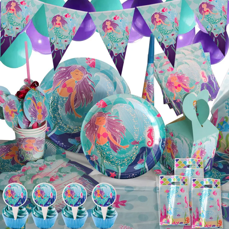 

People Fish Party Supplies Mermaid Birthday Parties Disposable Tableware Kit Girl St First Birthday Under The Sea Decoration