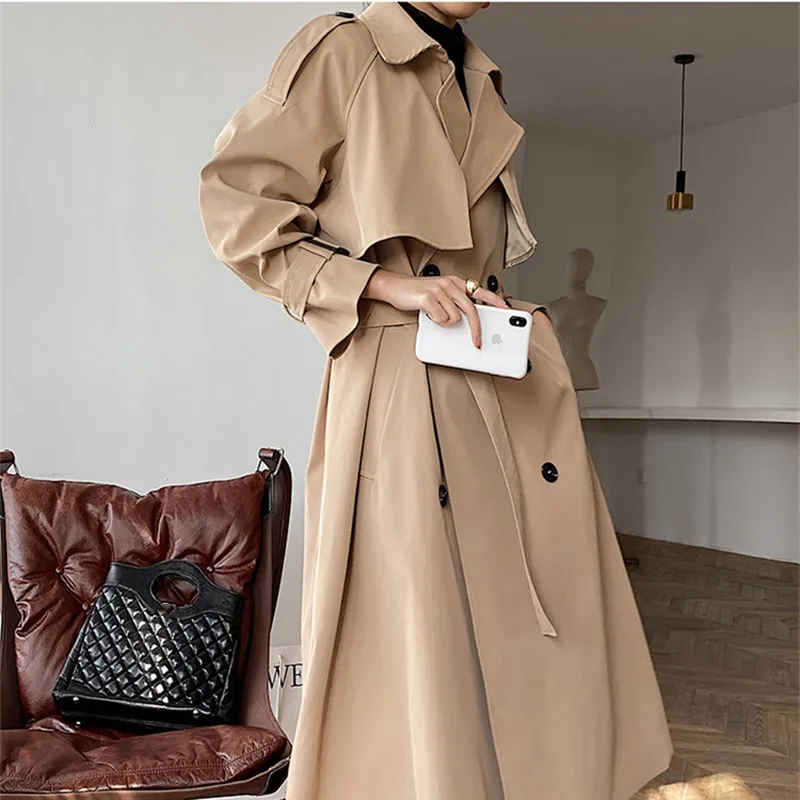 

2021 Autumn Women Trench Coat With Belt Women Clothes Khaki Coat Feminino Harajuku Mujer Long Trench Femme