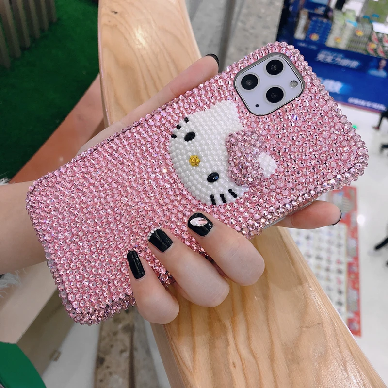 

Luxury Pink Full Bling Crystal Diamond Pearl Cute 3D Cartoon Case Cover For iPhone 12 Mini 11 Pro XS Max XR X 8 7 6 6S Plus SE