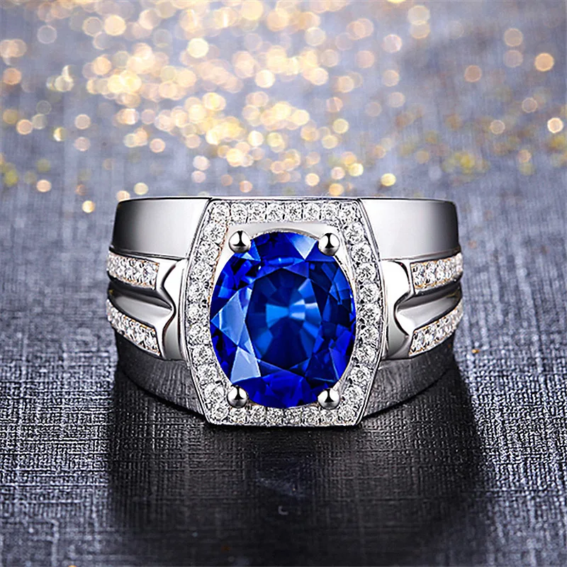 

14K White Gold Diamond Sapphire Rings for Women Men S925 Silver Color Gemstone Valentine's Day Birthday Gift Jewelry Ring Gift