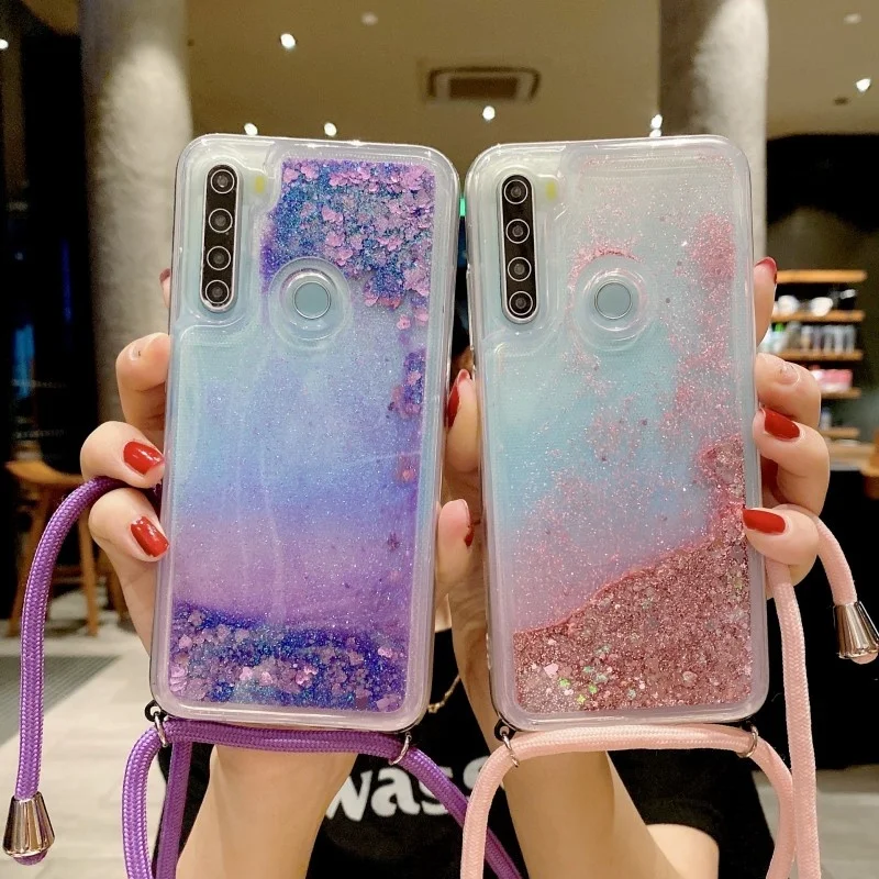 

Case For Xiaomi Redmi Note 9 8 7 Pro Max 9S 8T 8A 7A Redmi 10X 5G K20 K30 Necklace Lanyard Crossbody Glitter Cover