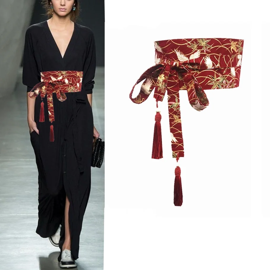 Кимоно женское традиционное в японском стиле пояс с Оби модный уличный Харадзюку