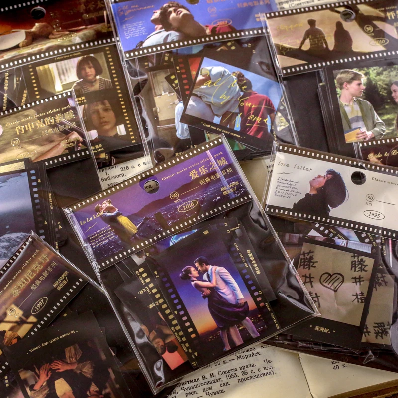 TIANZI 30 pcs/Box Bronzing Coated paper Stickers Classic movie clips Bullet Journaling Accessories Decoration Stickers Aesthetic