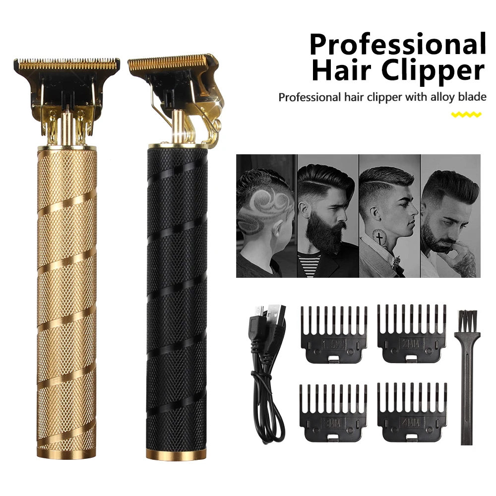 

2021 USB Hair Trimmer Electric Hair Clipper Cordless Shaver trimmer for men Barber Cutting Machine T-Outliner Shaver Gold Black