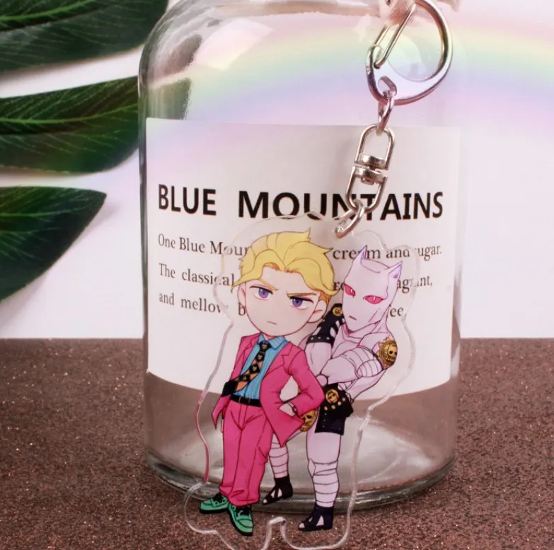 as pictured Anime JoJos Bizarre Adventure Golden Wind Kujo Jotaro Acrylic Figure keychain Keyring Decoration Collection Model Toy Cosplay - Color: as pictured
