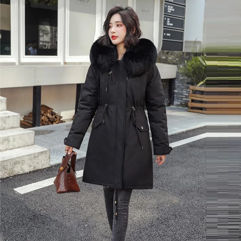 

Chao Liang Women's Jackets Parkas Female Coat Winter Warm Fur Lining Hooded Winter Jacket Women Collar Women's Down Jacket