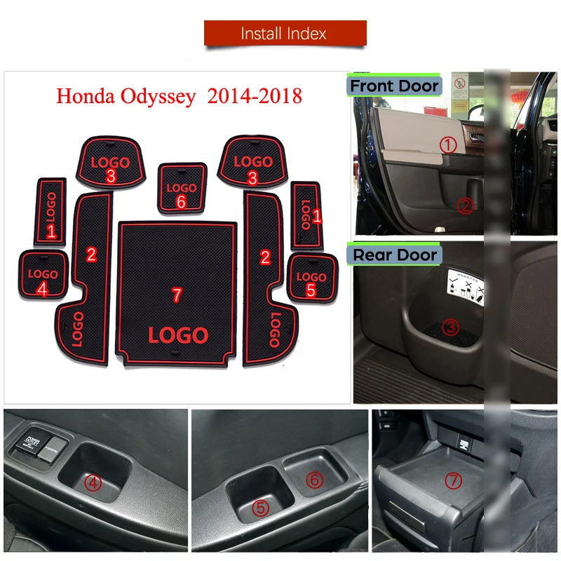 Противоскользящие резиновые коврики с прорезями для ворот чашек Honda Odyssey 2014 2015 2016