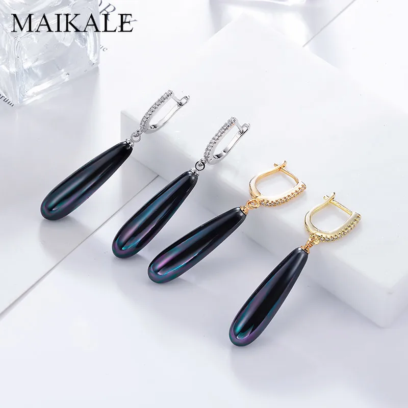 MAIKALE, роскошные черные, красные, золотые, серебряные жемчужные серьги для женщин, циркониевые длинные висячие серьги, ювелирные изделия для свадебной вечеринки, модные подарки