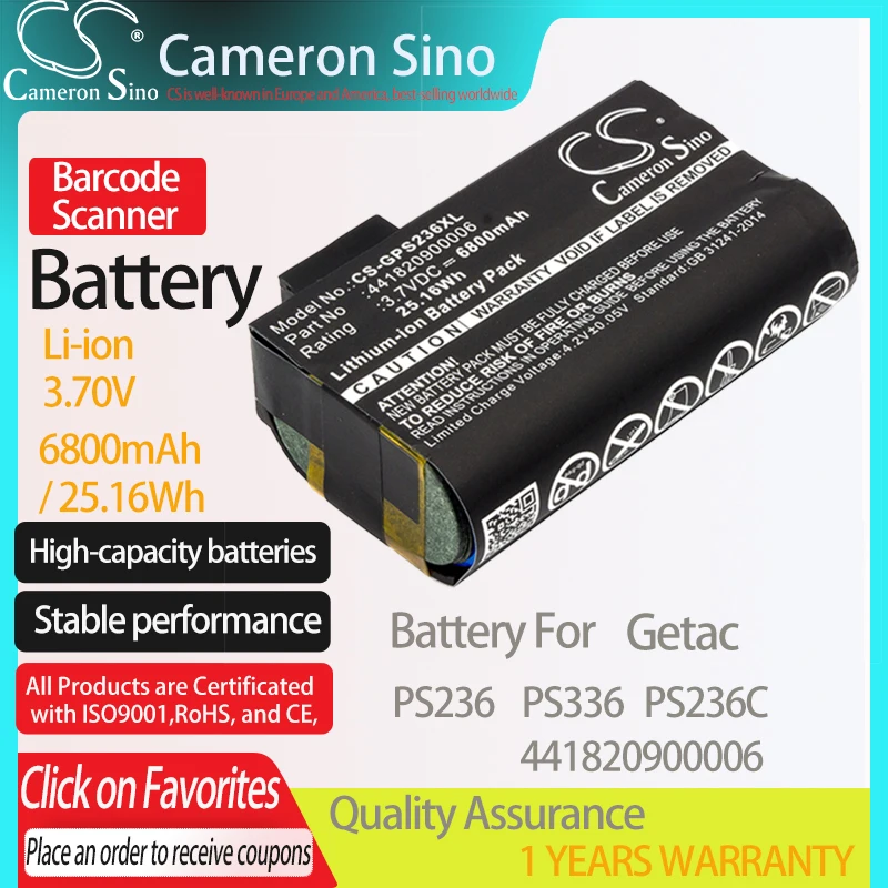 

Батарея CameronSino для Getac PS236 PS336 PS236C 441820900006 Nautiz X7 подходит для Sokkia 60991 штрих-кодов аккумулятор сканера 6800 мАч 3,70 в