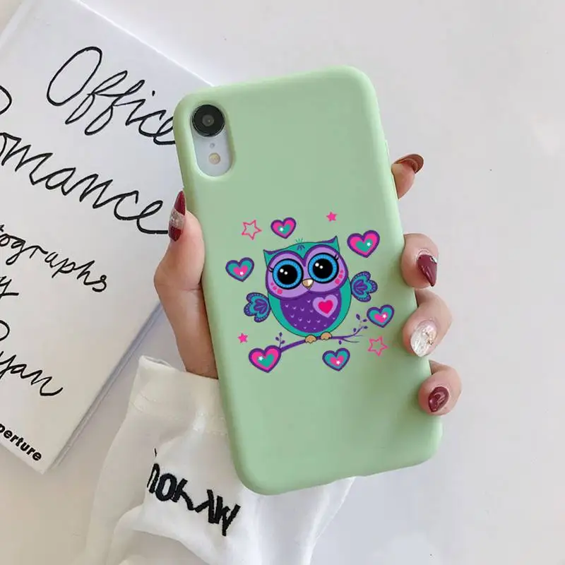

Cute Owl Original Liquid Silicone Phone Case For iphone 11 Pro Max X XS Max XR Solid Candy Color Shell For iPhone 7 8 6 6S Plus