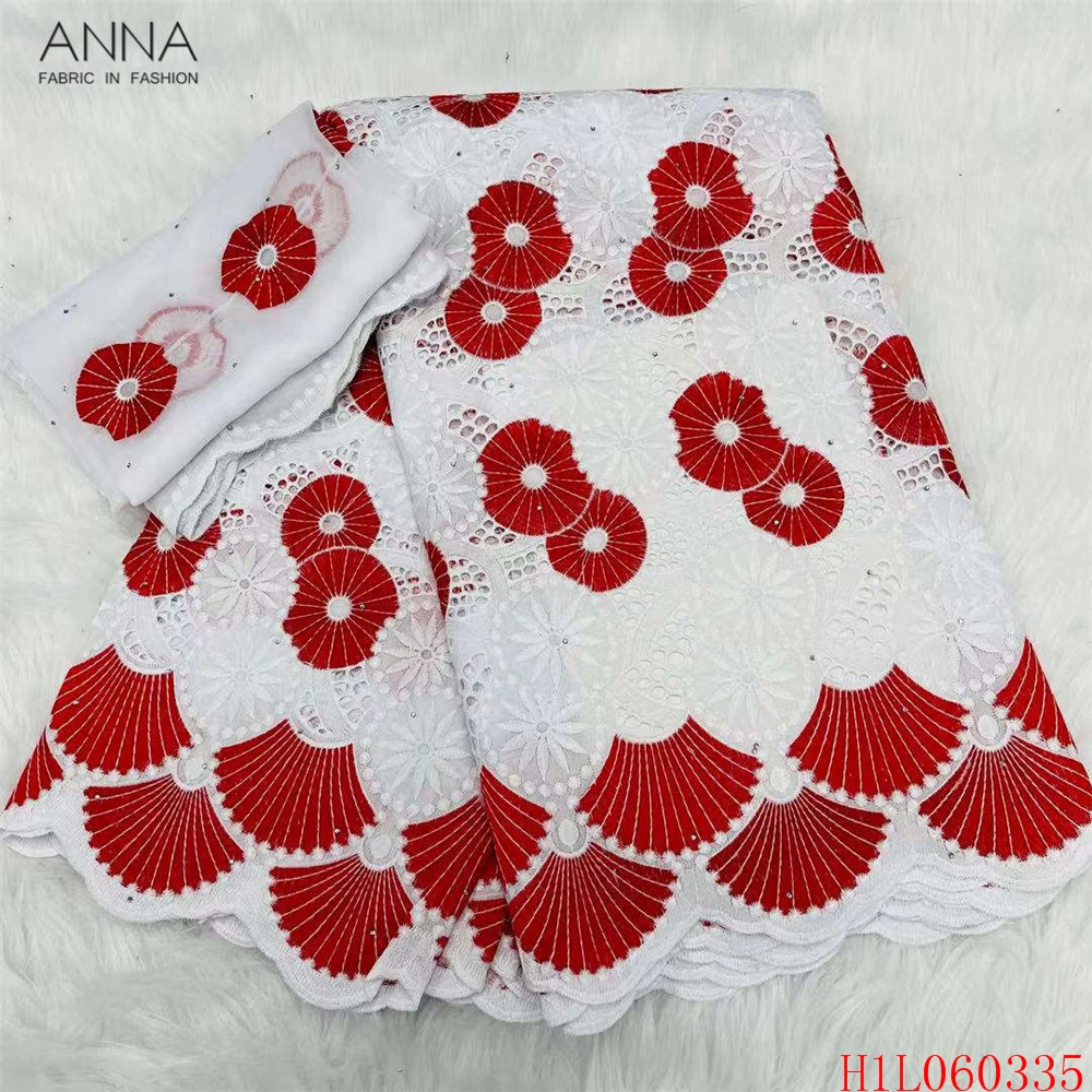 

Anna 100% cotton african tulle with stones swiss voile lace fabric 2021 high quality nigerian lace fabric 5+2 yards for sewing
