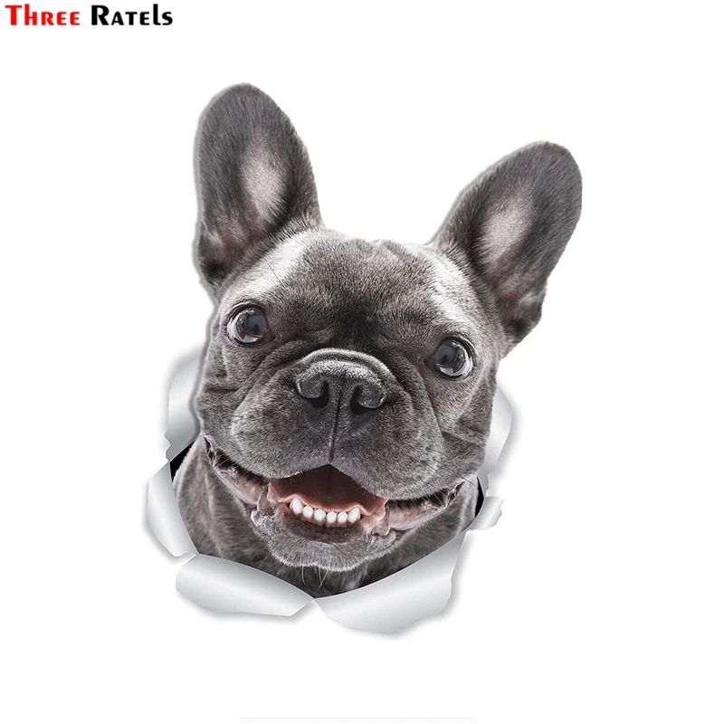 Three Ratels FTC-1084 sonriendo Frenchie pegatinas de perro para pared Bulldog francés 3D pegatina calcomanías para las paredes de coches de aseo y espejo