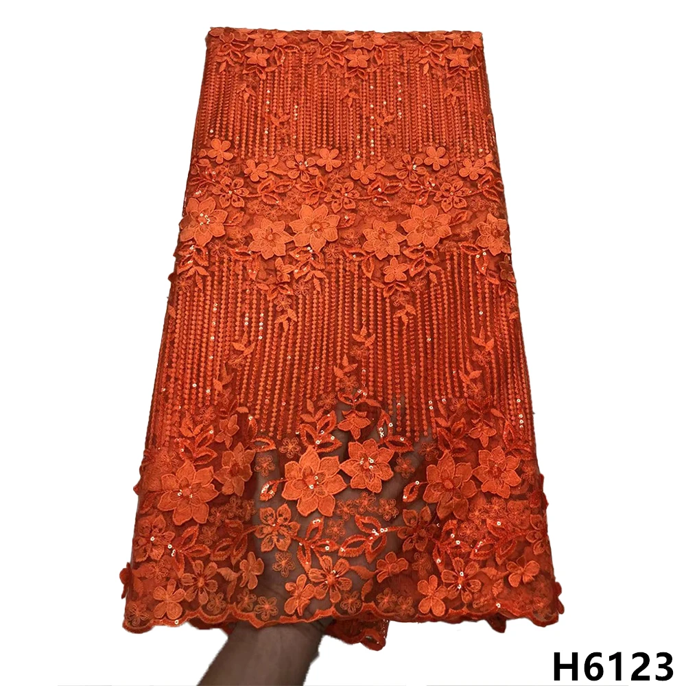 

Orange 5Yards Tulle Net Africa Lace Fabric 2022 High Quality Embroidery Nigeria Mesh Lace Fabric With Sequins For Wedding HJ6123